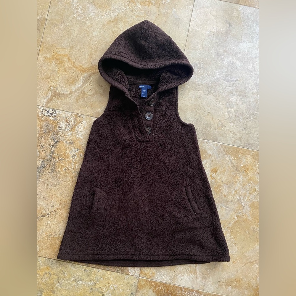 Baby gap vintage Sherpa style bear dress dark brown size 5 girls preowned